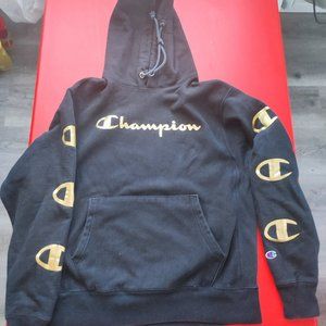 Champion black hoodie with gold design men's size M